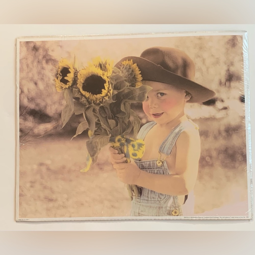 1996 Kathleen Francour Poster Print Boy With Sunflower By Aleene Artis Inc